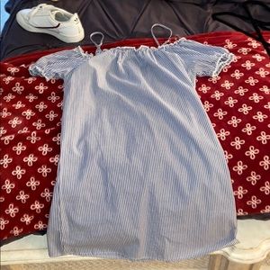 Blue and white striped Off the shoulder dress